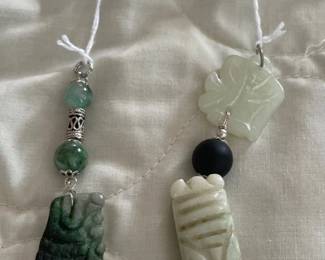 HHC579 - Myrna Lee Chang Dragon Fish & Cicada Jade & Onyx Beaded Pendants