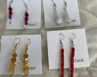 HHC573 - Myrna Lee Chang Pearl, Coral, Jade, & Crystal Beaded Earrings