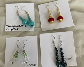 HHC529 - Myrna Lee Chang Turquoise , Crystal , & Pearl Beaded Earrings