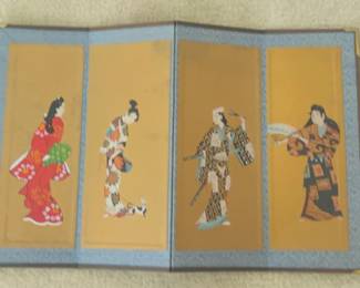 HHC218 Vintage Miniature 4 Panel Samurai Geisha