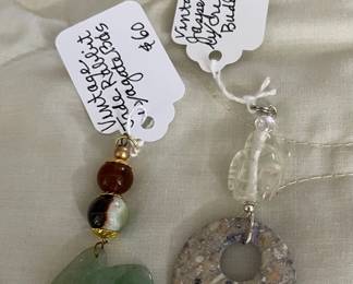 HHC586 - Myrna Lee Chang Jade Rabbit & Jasper Disc With Crystal Buddha Pendants