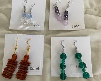 HHC541 - Myrna Lee Chang Crystal, Lucite, Coral, & Jade Beaded Earrings