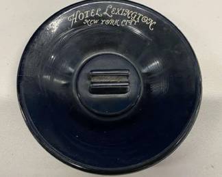 HHC136 - Vintage Collectible Hotel Lexington New York City Black Glass Ashtray Circa 1940s