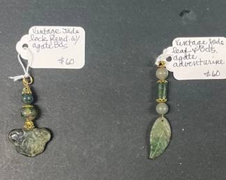 HHC475 Myrna Lee Chang Vintage Jade W/ Agate Pendent And Vintage Jade Leaf W/ Agate Pendant