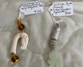 HHC583 - Myrna Lee Chang Mana Jade, Lucite With Ivory Horse Pendants