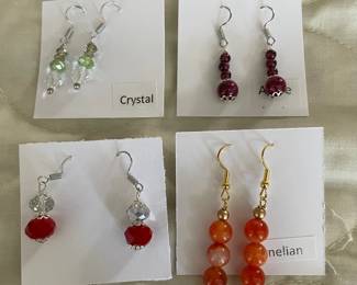 HHC570 - Myrna Lee Chang Carnelian, Crystal, & Agate Beaded Earrings