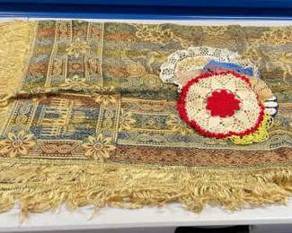 HHC104 - Vintage Tapestry & Assorted Doilies