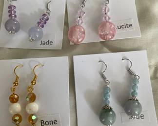 HHC562 - Myrna Lee Chang Lucite, Jade, & Bone Beaded Dangles