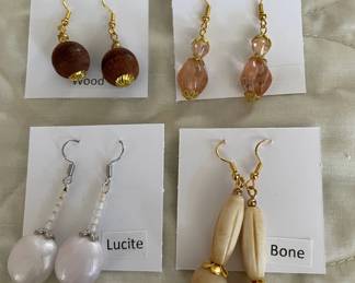 HHC542 - Myrna Lee Chang Wood, Bone, Glass, & Lucite Dangles