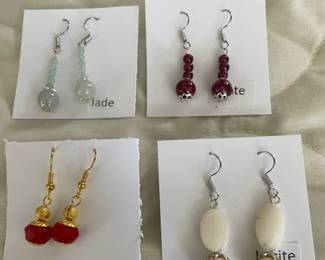 HHC561 - Myrna Lee Chang Jade, Lucite, Agate, & Crystal Beaded Earrings