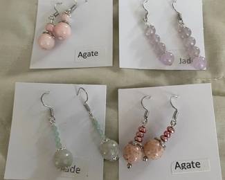 HHC557 - Myrna Lee Chang Jade & Agate Beaded Earrings