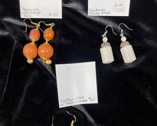 HHC426 - Myrna Lee Chang White Coral, & Tagua Nut Earrings