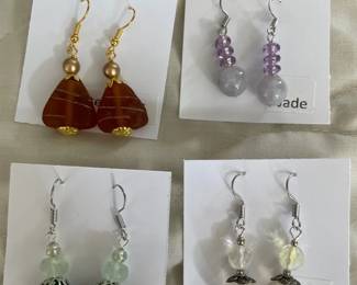 HHC553 - Myrna Lee Chang Jade & Glass Beaded Earrings