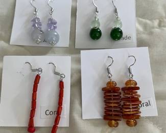HHC545 - Myrna Lee Chang Jade & Coral Beaded Earrings