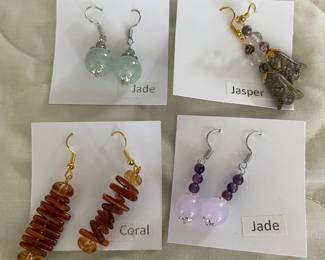 HHC565 - Myrna Lee Chang Jade, Jasper, & Coral Beaded Earrings