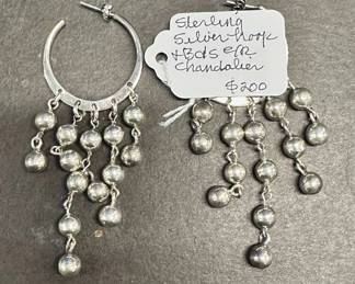 HHC471 Myrna Lee Chang Silver Hoop Beaded Chandelier Earrings