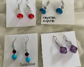 HHC526 - Myrna Lee Chang Agate , Turquoise , & Crystal Beaded Earrings