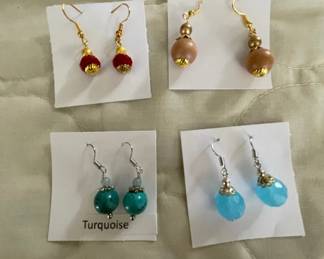 HHC527 - Myrna Lee Chang Turquoise & Crystal Beaded Earrings