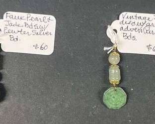 HHC461 Myrna Lee Chang Jade + Adventurine Pendant And Jade + Faux Pearl Pendant