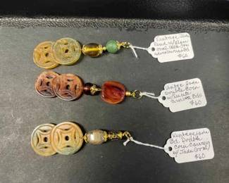 HHC437 Myrna Lee Chang 3 Double Vintage Jade Coin Pendants
