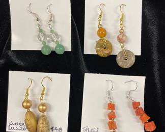 HHC429 - Myrna Lee Chang Dainty Earrings - Coral, Natural Stone, Lucite