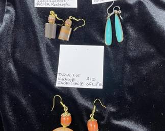 HHC423 - Myrna Lee Chang Tiger’s Eye, Turquoise , & Tagua Nut Earrings