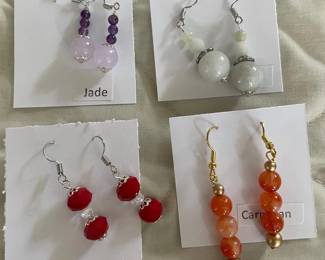 HHC548 - Myrna Lee Chang Carnelian, Crystal, & Jade Beaded Earrings