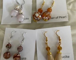 HHC564 - Myrna Lee Chang Agate, Lucite, & Mother-of-Pearl Dangles