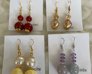 HHC567 - Myrna Lee Chang Glass, Lucite, Carnelian, & Jade Dangles