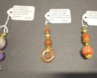 HHC417 Lot Contains Three Myrna Lee Chang Pendants With Natural Stone Beads