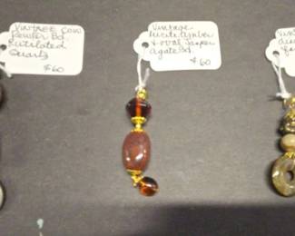 HHC431 Three Vintage Myrna Lee Chang Pendants With Natural Stone Beads