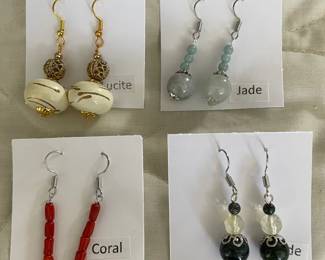 HHC560 - Myrna Lee Chang Jade, Coral, & Lucite Dangles