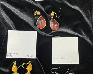 HHC427 - Myrna Lee Chang Lucite, Rhodalite, & Vintage Bead Earrings