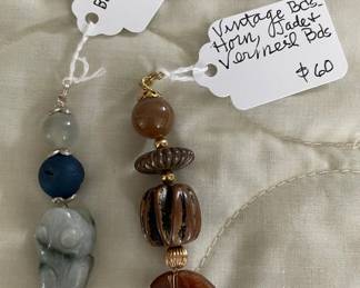 HHC504 - Myrna Lee Chang Jade Frog, Moonstone, & Horn Beaded Pendants