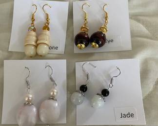 HHC558 - Myrna Lee Chang Jade, Tiger’s Eye, Bone, & Lucite Dangles