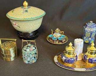 HHC219 - Cloisonne And Brass Enamel Salt And Pepper Shakers