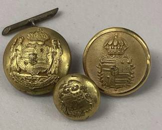 HHC115- Three Gold Military Buttons Prince Kuhio Kalanianaole Kamehameha Logo