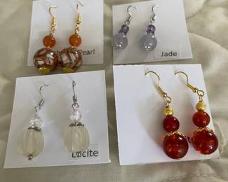 HHC568 - Myrna Lee Chang Jade, Lucite, & Mother-of -Pearl Dangles
