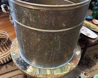 Brass Planter with Two Handles 16”dia x 15”h $45 (two available)