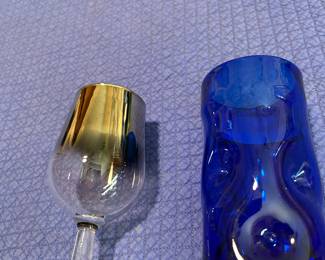 Silver Ombré Goblets $4.50 ea (six available)
BLENKO Conalt Blue Tumblers $19.50 ea (four available)