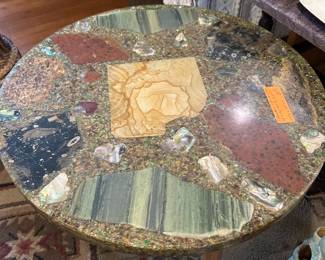 Abalone Mosaic Side Table 20”dia x 17.5”h $60