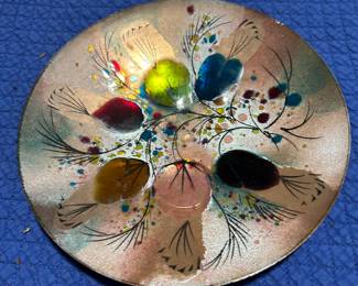 1960’s Enamel on Copper Dish 8”dia $45