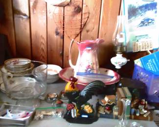 One table of assorted glassware and misc.