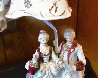 Porcelain lamp and shade.