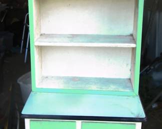 Barn find, two pc kitchen cabinet, top has been added, bottom is original, however does need veneer work, Porcelain top.