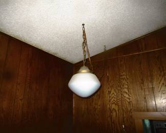 One of three (3) hanging light fixtures from the old Rogers High School, sold separate.