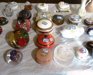 Pill boxes and pin boxes.