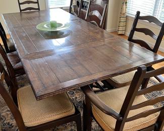 Farm Table with 2 leaves and custom table pads (shown with 1 leaf)