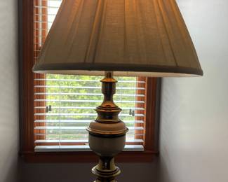 Hard to see but off white ceramic with blue stripe lamp
