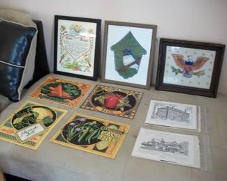 Vintage Prints and Framed Stitched Art